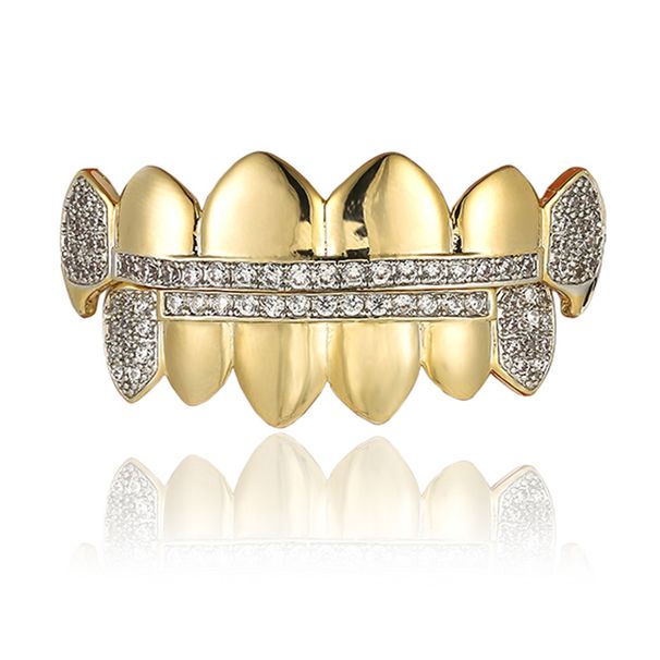 Hip Hop Braces Real Gold Electroplating Micro Inlaid Zircon Fangs Gold Braces Halloween Accessories_ipsvogv.com