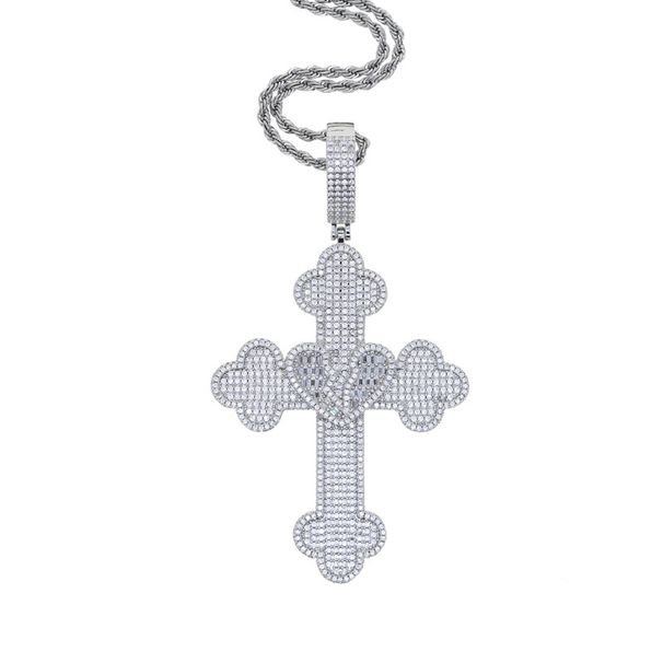 Men's Punk Style Cross Pendant Necklace With Diamond Accents, 60cm Chain (Silver/Gold) Punk Style Large Pendant Jewelry, Goods_ipsvogv.com