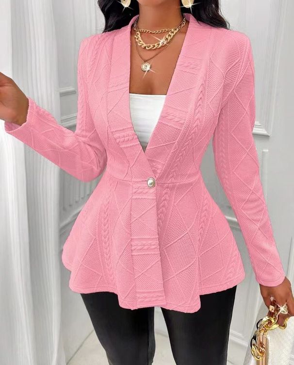 Women's Clothing new casual texture single button green fruit collar long sleeved top jacket_ipsvogv.com