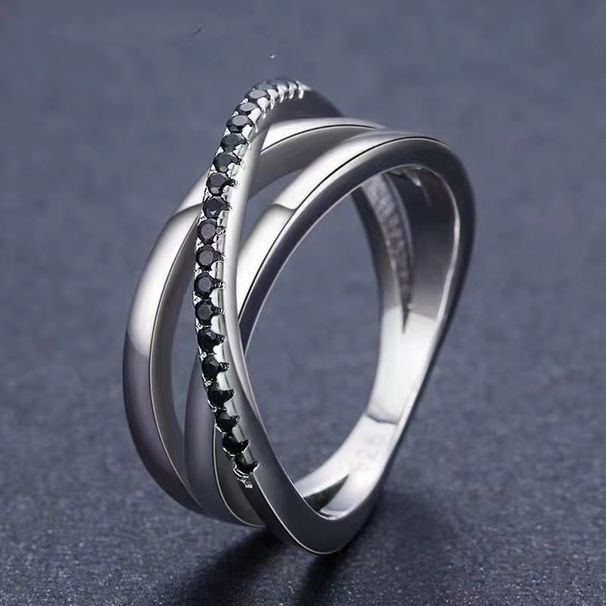 Cao Shi's Popular Personality Geometric Lines Simple Black Nano Zircon Women's Ring Fashion Closed Ring Finger Ring_ipsvogv.com