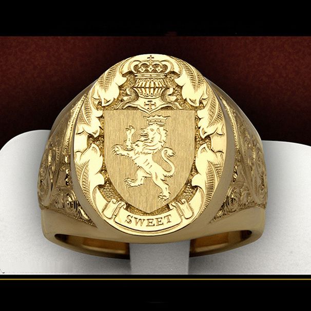 Cao Shi Crown Lion Shield Emblem Copper Plated Royal Seal Men's Ring_ipsvogv.com