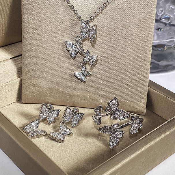Cao Shi's New Korean Edition Set Fashion Four Butterfly Diamond Collar Chain Popular Copper Inlaid Zircon Jewelry_ipsvogv.com