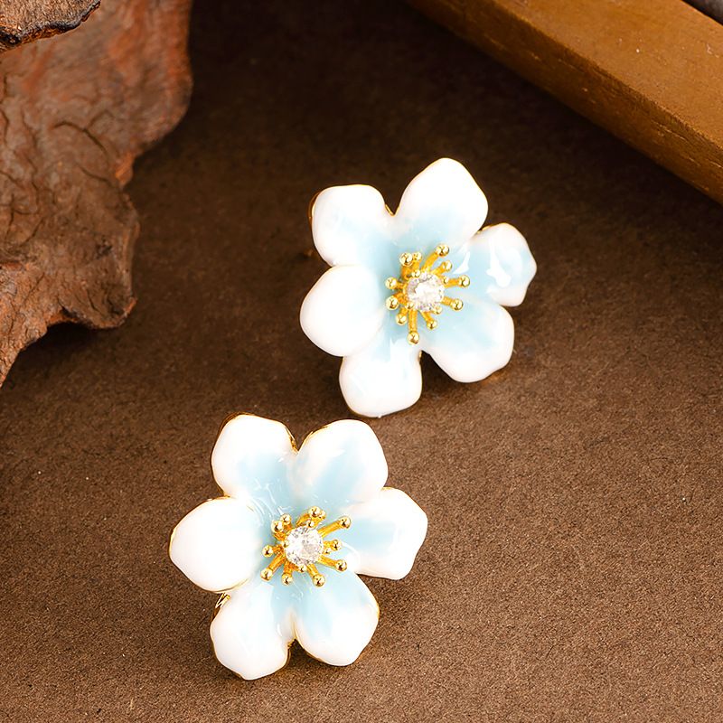 French Antique Style Diamond Studded Drip Oil Enamel Glaze Three-dimensional Flower For Women With A Niche Design,_ipsvogv.com